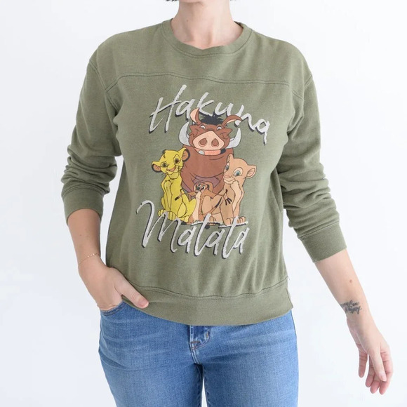 Disney Lion King Olive Green Crewneck Sweater Hakuna Matata Med - Picture 3 of 13